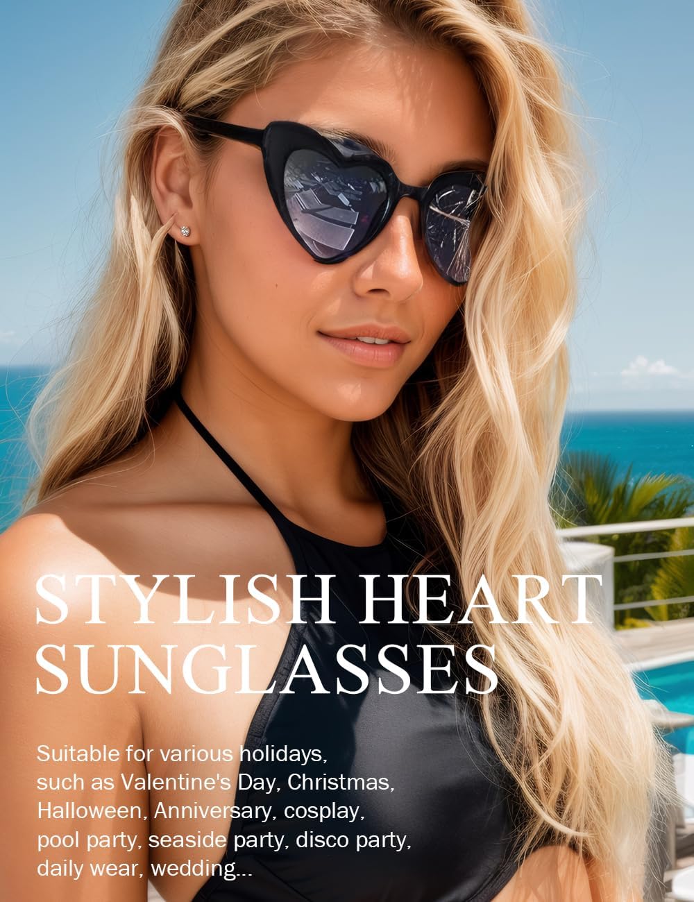 8 Pack Heart Sunglasses Vintage Cat Eye Heart Glasses Retro Bachelorette Bride Sunglasses Bulk for Women