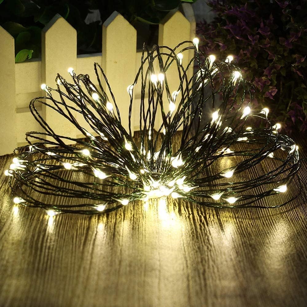 MASHANG Christmas Lights Battery String Lights 33FT 100 Micro LEDs Starry Lights Fairy Lights Firefly Lights with Dark Green Copper Wire for Christmas Tree, Wreath, DIY, Holiday(Warm White, 2 Pack)