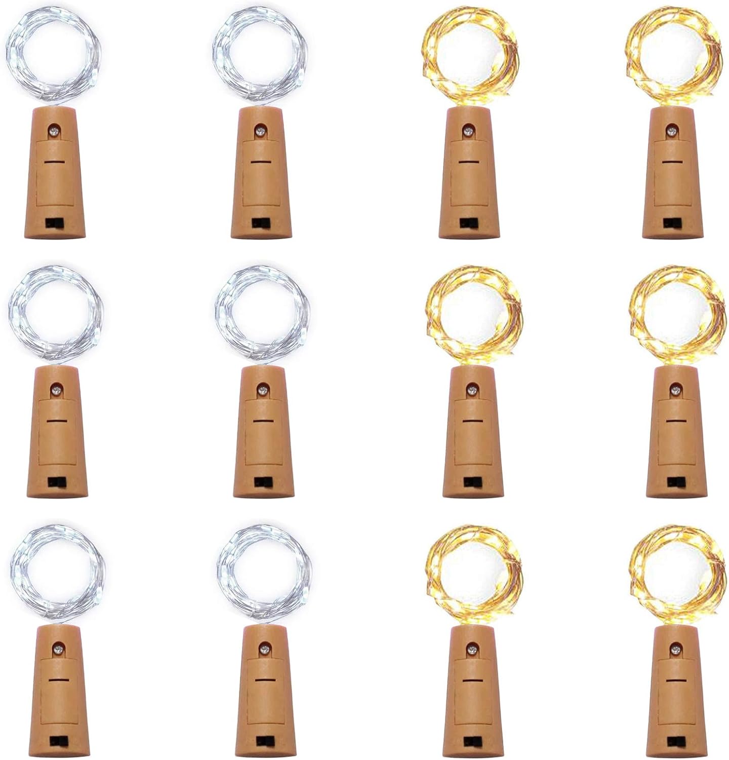 12 Pack 20 LED Wine Bottle Cork Lights, Fairy Mini String Lights Copper Wire, Battery Operated Starry Lights for DIY, Christmas, Halloween, Wedding, Party, Indoor&Outdoor (12 Pack, Multi White)