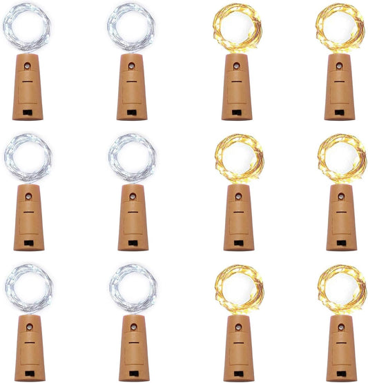 12 Pack 20 LED Wine Bottle Cork Lights, Fairy Mini String Lights Copper Wire, Battery Operated Starry Lights for DIY, Christmas, Halloween, Wedding, Party, Indoor&Outdoor (12 Pack, Multi White)