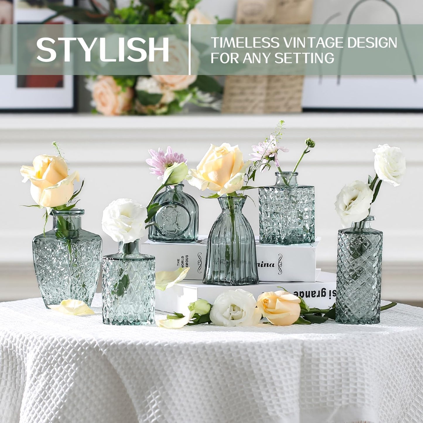 Mini Bud Vases As Wedding Centerpieces for Tables,Clear Bud Vases for Flowers,Small Flower Vases Suitable for Birthday Party,Anniversary,Wedding Reception,Baby Shower (Green, 24PCS)