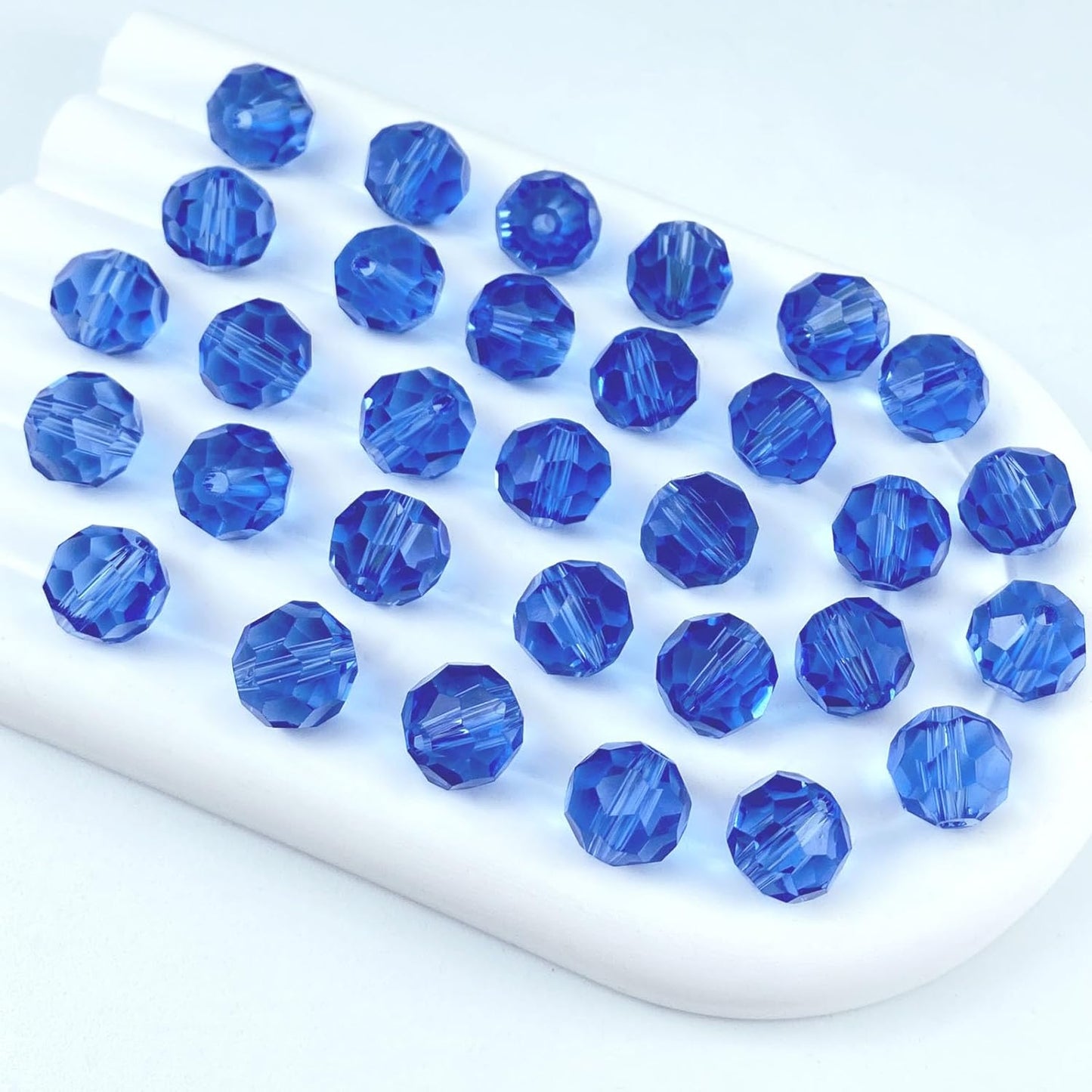 100 PCS 8mm Crystal Glass Beads Round Multiple Faceted Loose Spacer Glass Beads for DIY Handcrafte Bracelet Necklace Earring Jewelry Making(Light Sapphire)