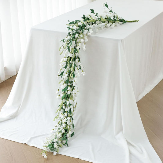 Mizii White Artificial Flower Garland 6FT Fake Wildflower Floral Garland Hanging Vines Spring Summer Flowers Decorations for Mantle Table Centerpieces Room Wall Fireplace Wedding Decor (White)