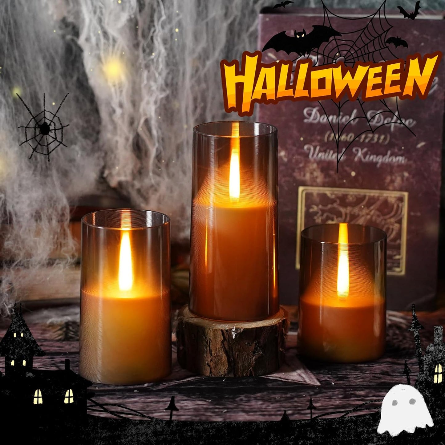 Flameless LED Candles, Upgraded Realistic Flickering Pillar Battery Operated Candles with Remote Timer, Acrylic Electric Set of 3 for Romantic Ambiance and Home Decoration（Grey）