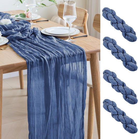 Asee'm 4pcs Cheesecloth Table Runner 120 Inches Long Blue Boho Gauze Cheese Cloth Runner 10FT Rustic Sheer Table Runners for Christmas Wedding Party Baby Shower Spring Easter Decoration