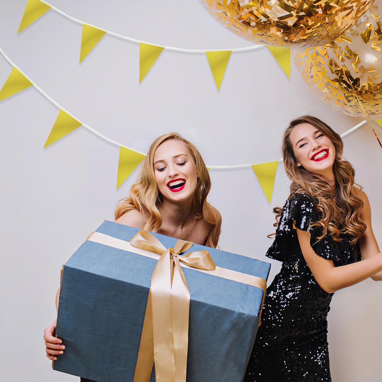 GREATRIL Decorative Pennant Banner Flags, Party Decoration, 48 Small Flags (Gold)