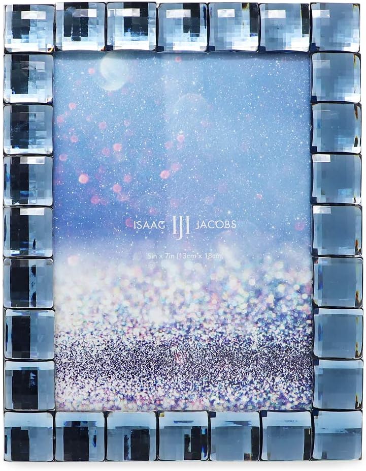 Isaac Jacobs Decorative Sparkling Navy Jewel Picture Frame, Photo Display & Home Décor (5x7, Navy)