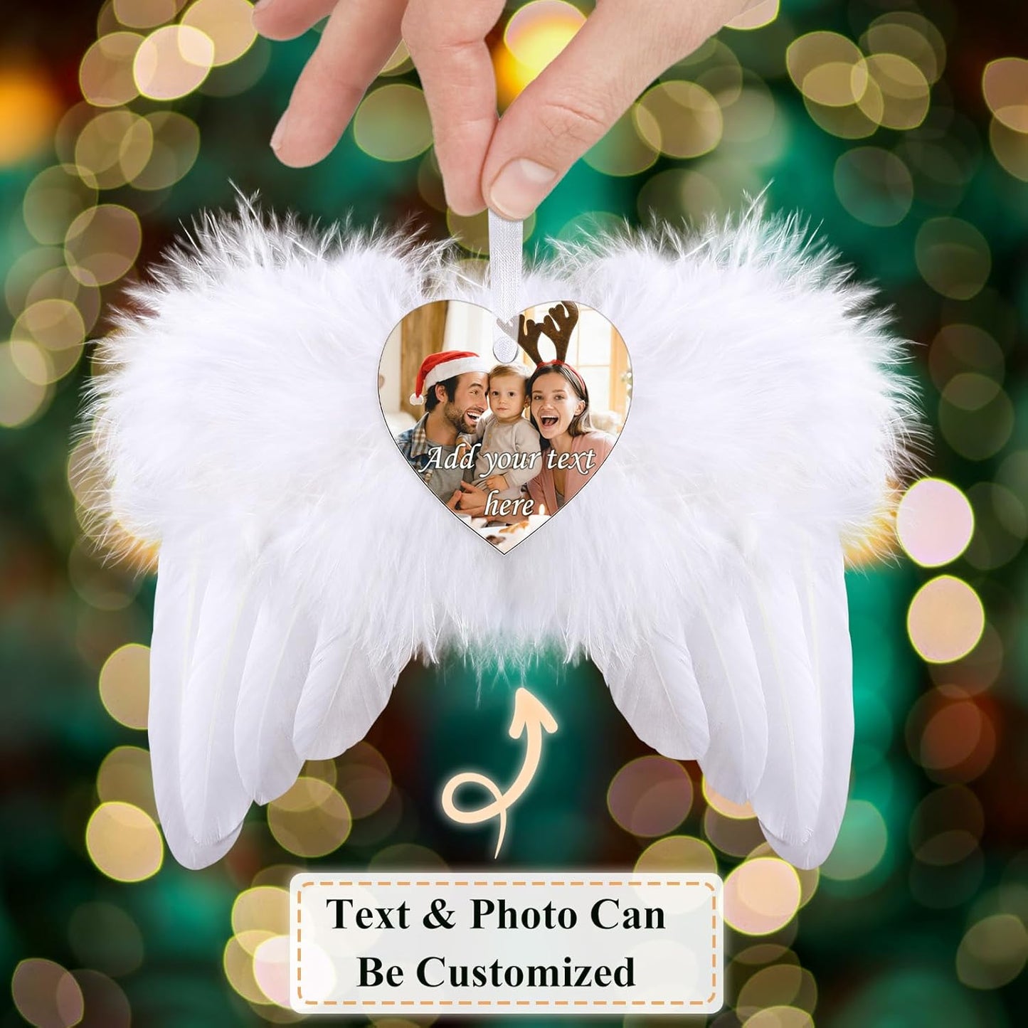 Personalized Christmas Ornaments 2025, Angel Wings Custom Photo Text Hanging Ornament Customized Christmas Tree Decorations Gift for Family, Kids, Friends, Couples, Wedding