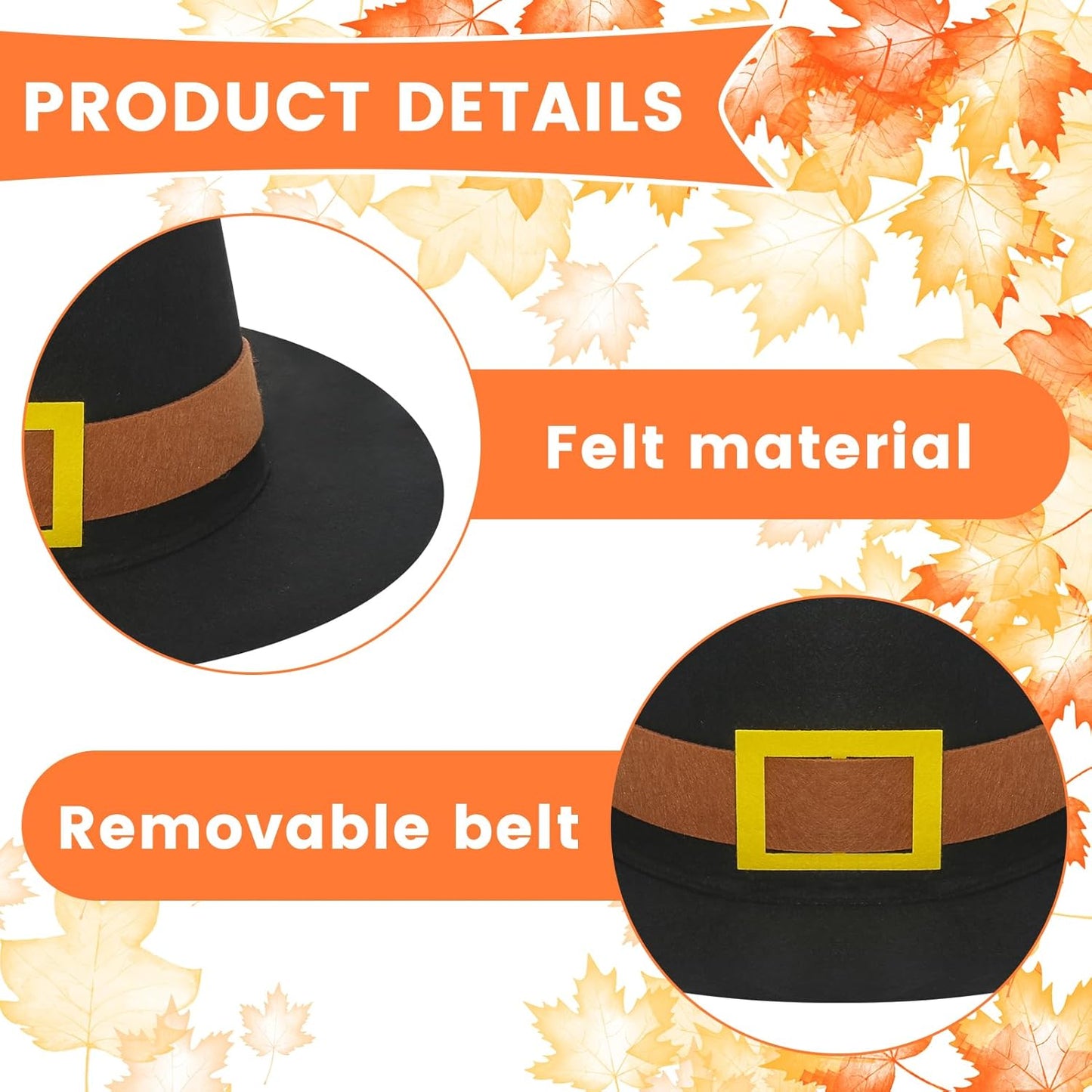 Thanksgiving Hats Black Pilgrim Felt Hat Thanksgiving Novelty Black Costume Top Hat for Thanksgving Party Accessory