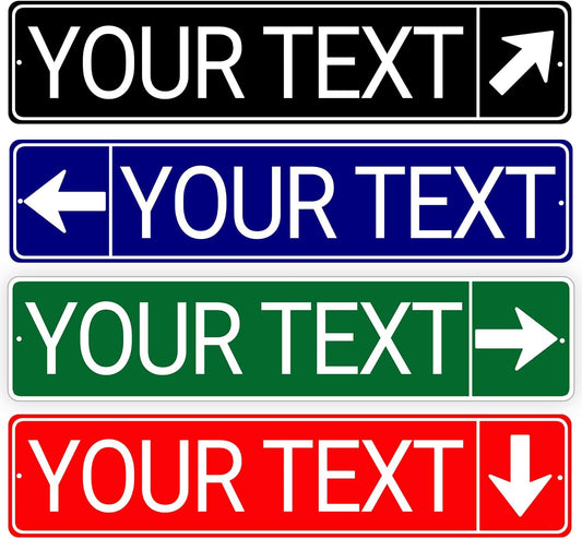 Custom Street Signs, Reflective Option, Single/Double Sided, Outdoor Metal Signs with Direction Arrow, Personalized Rust Free Aluminum, UV Protected & Weatherproof - 4x18 Inch