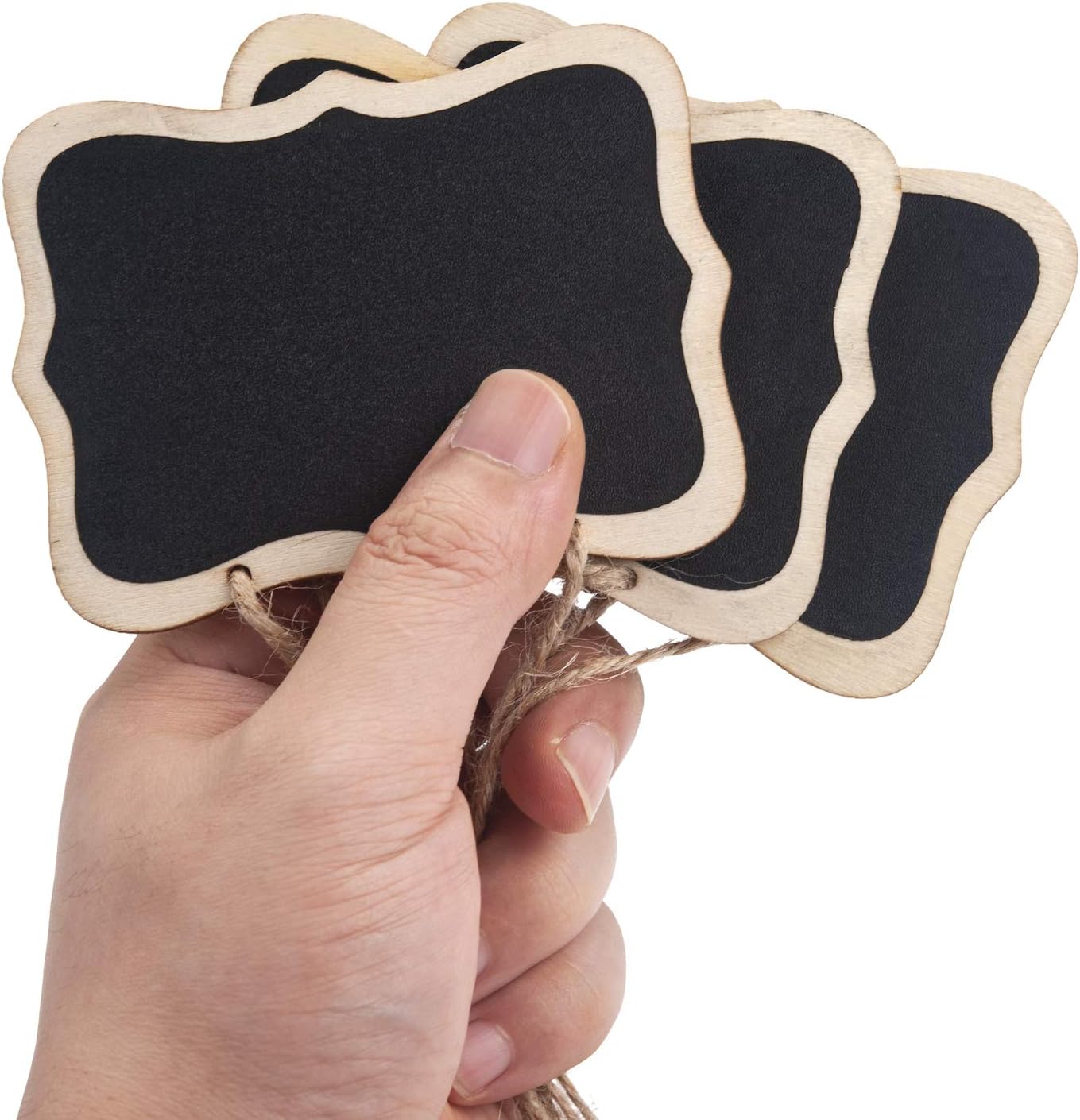 ONUPGO 16 Pack Chalkboard Tags with String, 4"x3" Hanging Chalkboard Signs with Liquid Chalk Marker, Wooden Mini Blackboard Tags Massage Board Tags, Hanging Chalkboard Price Tags