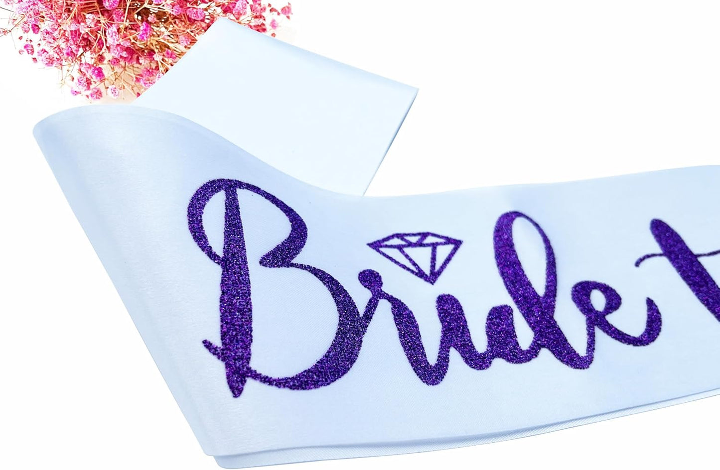 Bride to Be Sash, Bachelorette Party Sash for Bridal Shower Wedding Party Favors Accessories Supplies Engagement Gifts,White Satin with Glitter Letter Purple