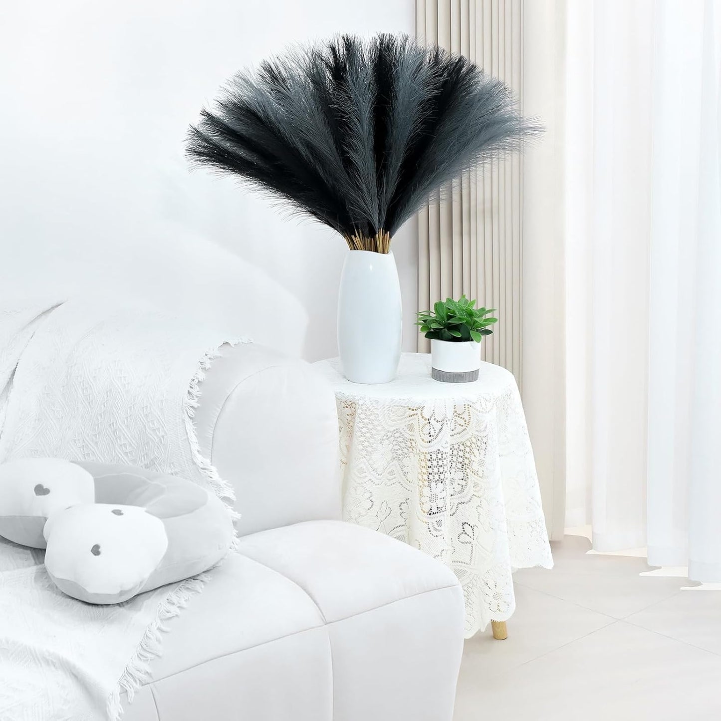 60 Pcs Pampas Grass Decor 21.7 Inch Faux Light Grey and Dark Grey Pampas Grass Bulk Artificial Dried Flowers Small Vase Filler Pompas Grass.