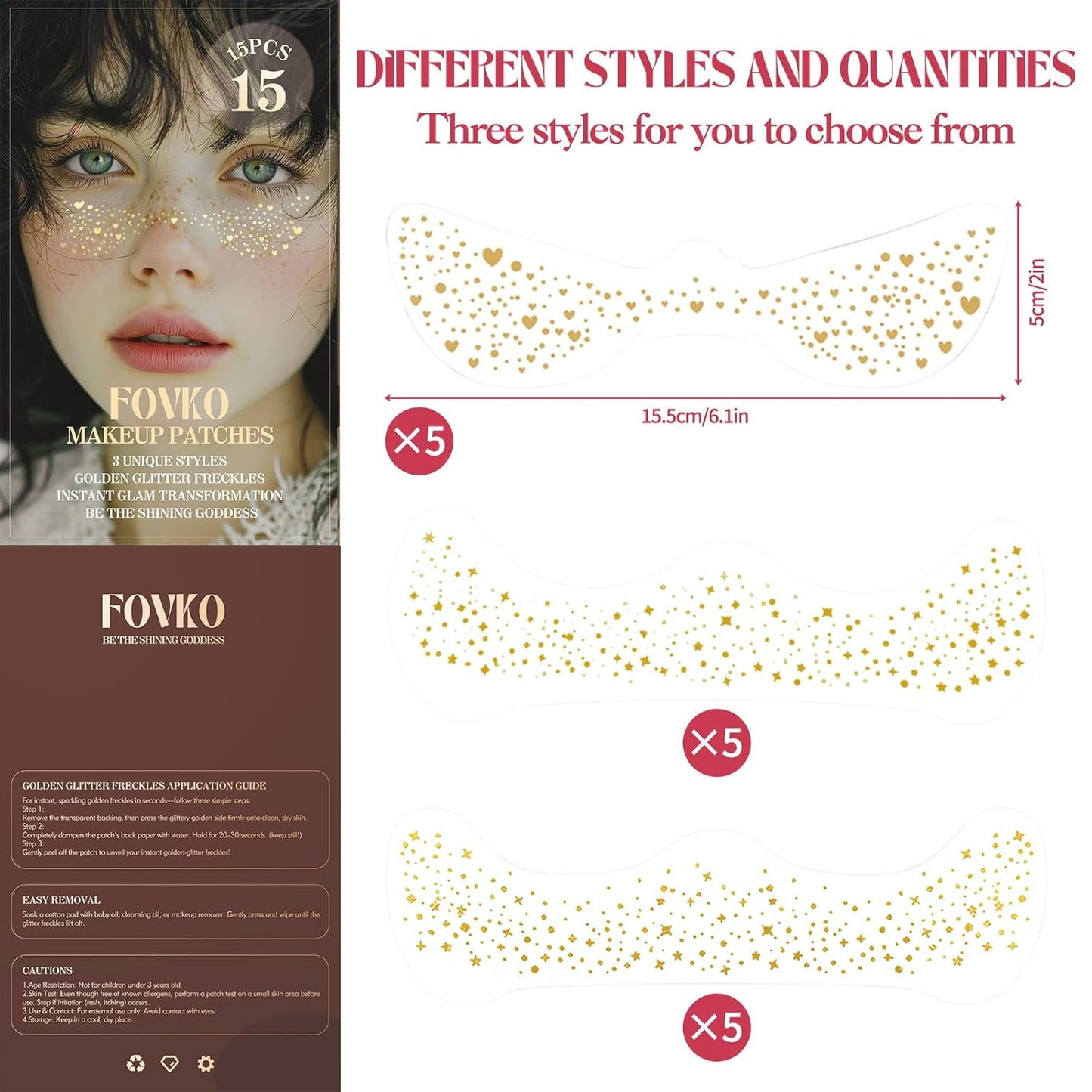 Gold Glitter Freckles Face Tattoo, 15 Pcs Waterproof Gold Sparkle Freckle Temporary Tattoo, Freckles Face Tattoo Long Lasting Festive Glitter, Face Glitter Self Adhesive for Women Girls