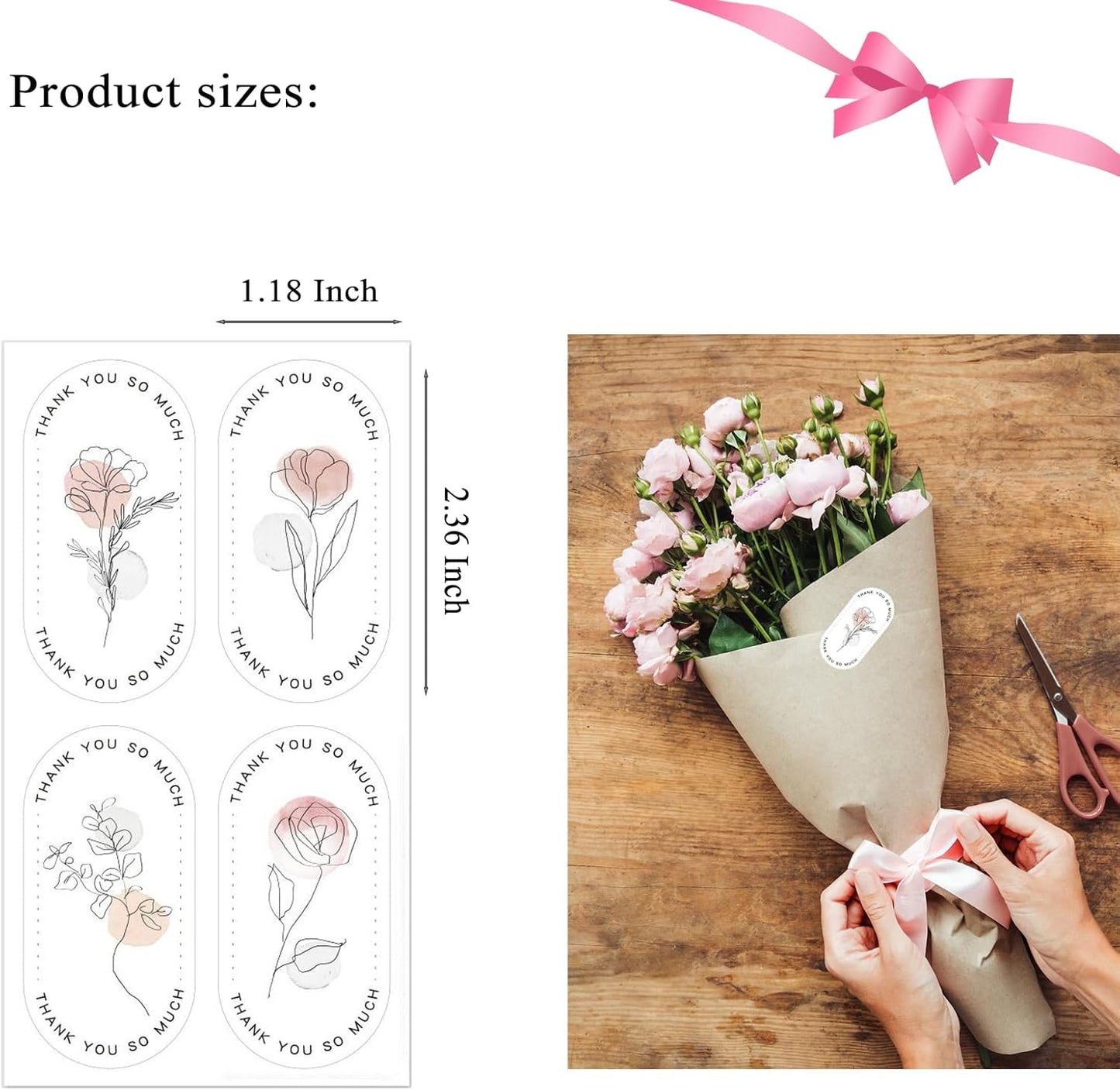 500 Pieces Large Thank You Stickers, Gift Flower Decorative Wrapping Stickers, Suitable for Boxes and Bags Outer Labels Seal Decals Gift Boxes Decoration. (Blossom Thanks)