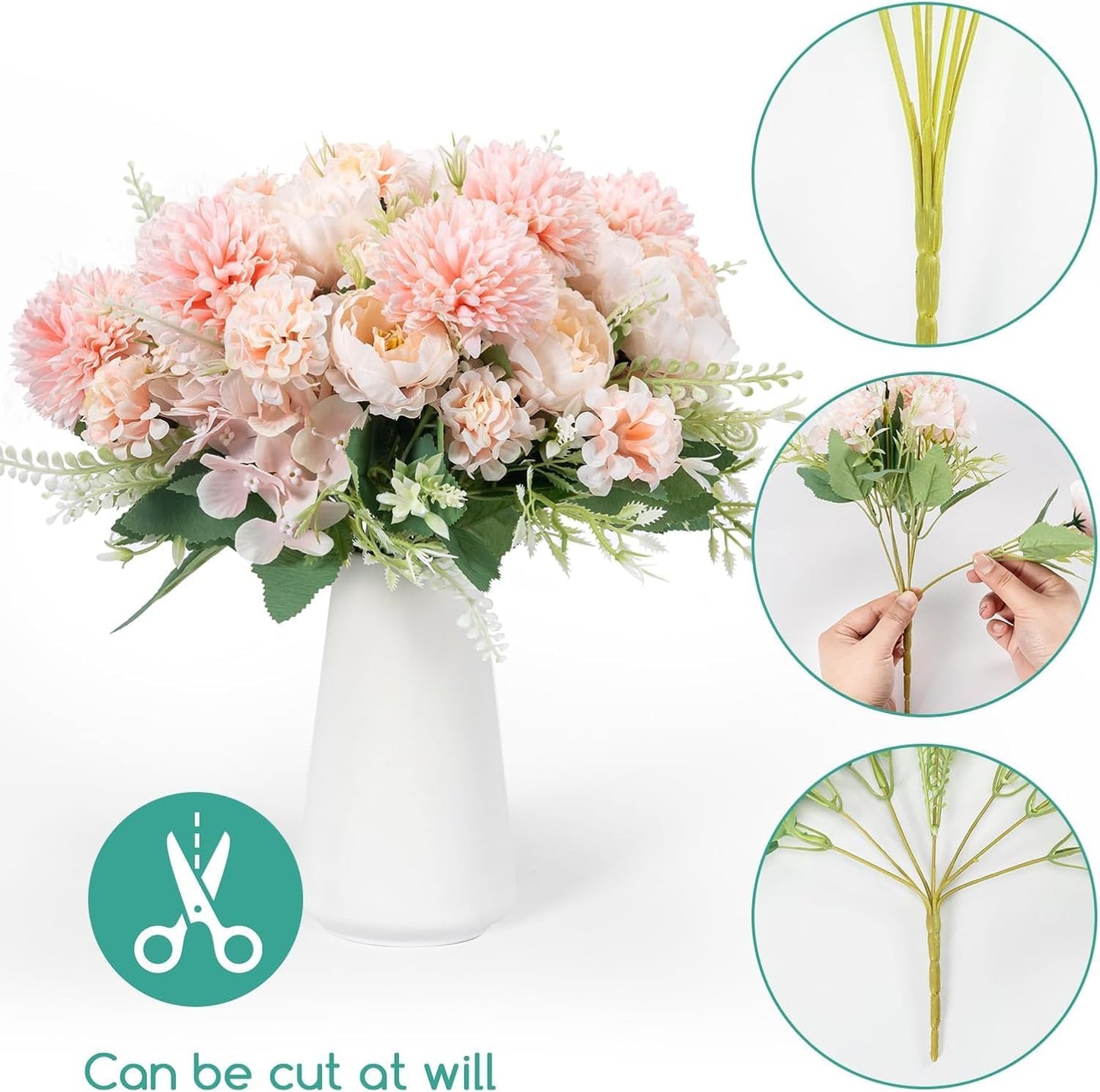 12 Packs Peonies Artificial Flowers,Silk Artificial Peonies Flowers Fake Peony Faux Floral Arrangements Bouquet for Centerpiece Table Wedding Party Home Decor Pink