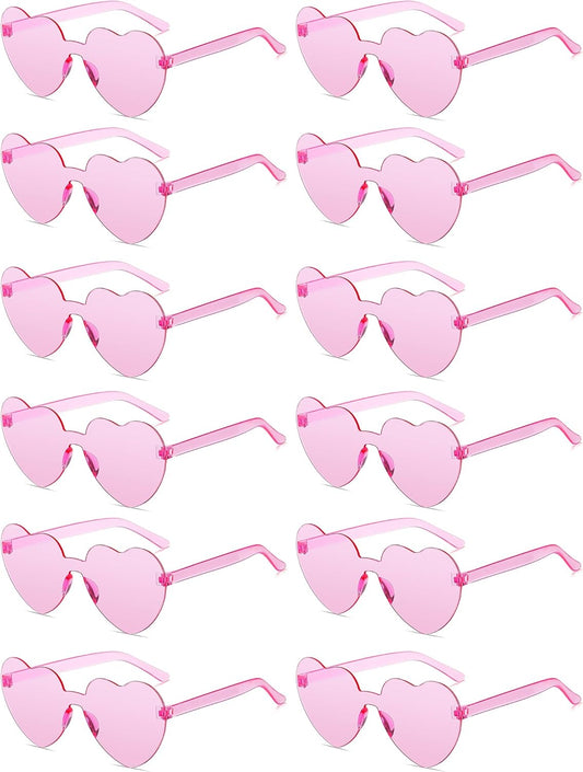 12/20/24 Pairs Heart Sunglasses for Women Men, Trendy Heart Shaped Rimless Transparent Sunglasses, Bachelorette Party