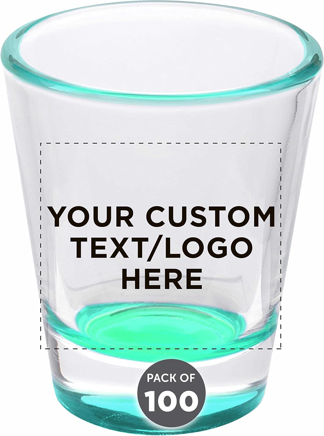 Custom Shot Glasses 1.75 oz. Set of 100, Personalized Bulk Pack - Great for Wedding Favors, Bachelorette Party Decorations, Party Fovors, Color Bottom - Green