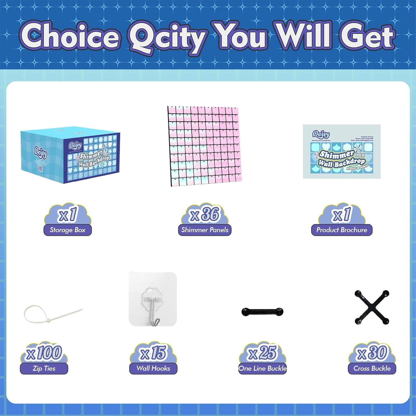 Qcity Iridescent Pink Shimmer Wall Backdrop 36PCS, Black Back Not See-Through Design, Square Sequin Glitter Backdrop Panel, Perfect for Outdoor Events, Birthdays, Wedding and Party Decoration