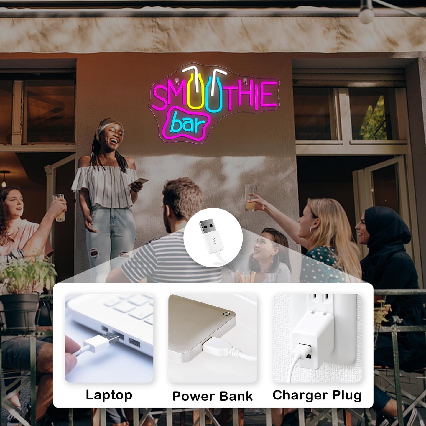 Looklight Smoothie Bar Neon Sign,Words Neon Signs for Wall Decor,Pink Letter Dimmable LED Neon Light Bar Sign,USB Light Up Signs for Store Beverage Cool Smoothie Bar Shop