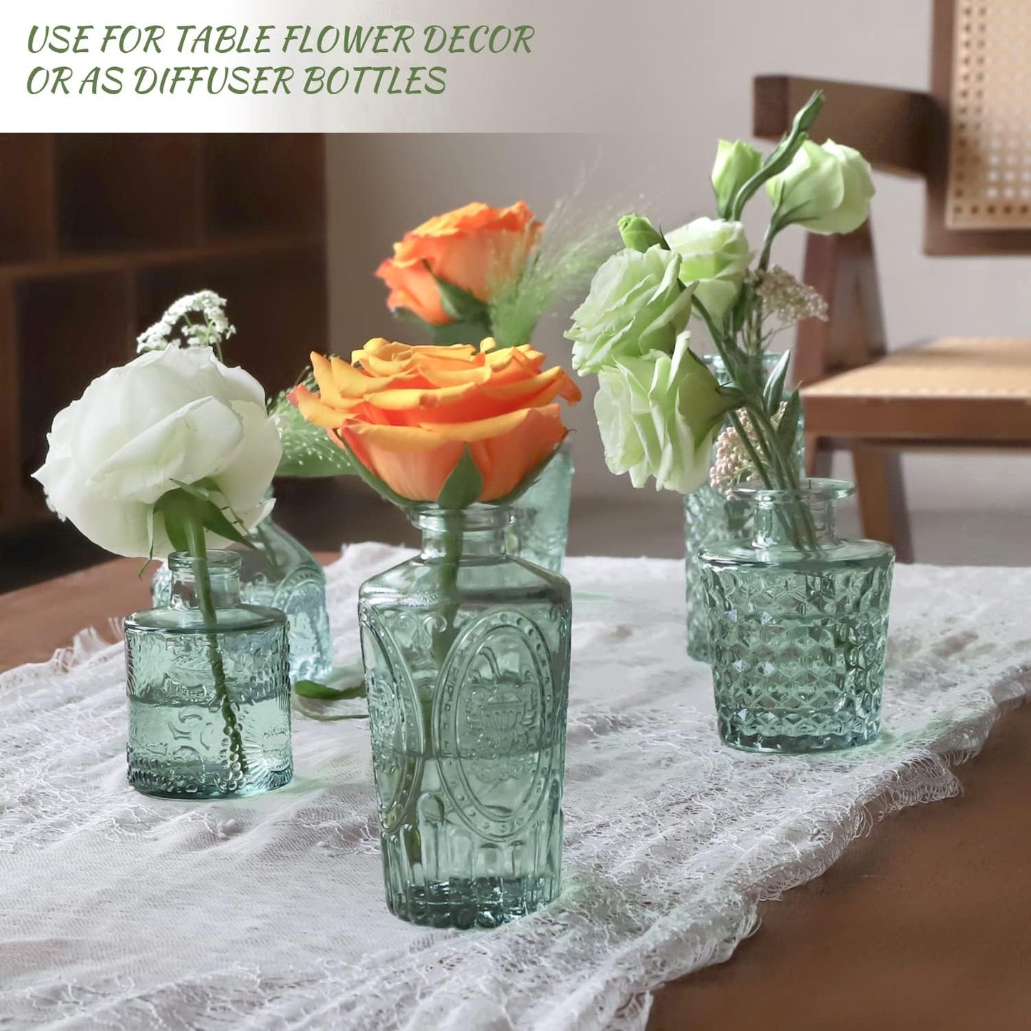 Green Glass Bud Vase Set of 22, Small Vases for Flowers, Clear Glass Vases for Centerpieces, Mini Bud Vases in Bulk Rustic Wedding Decorations, Centerpieces, Vintage Look Home Table Flower Decor