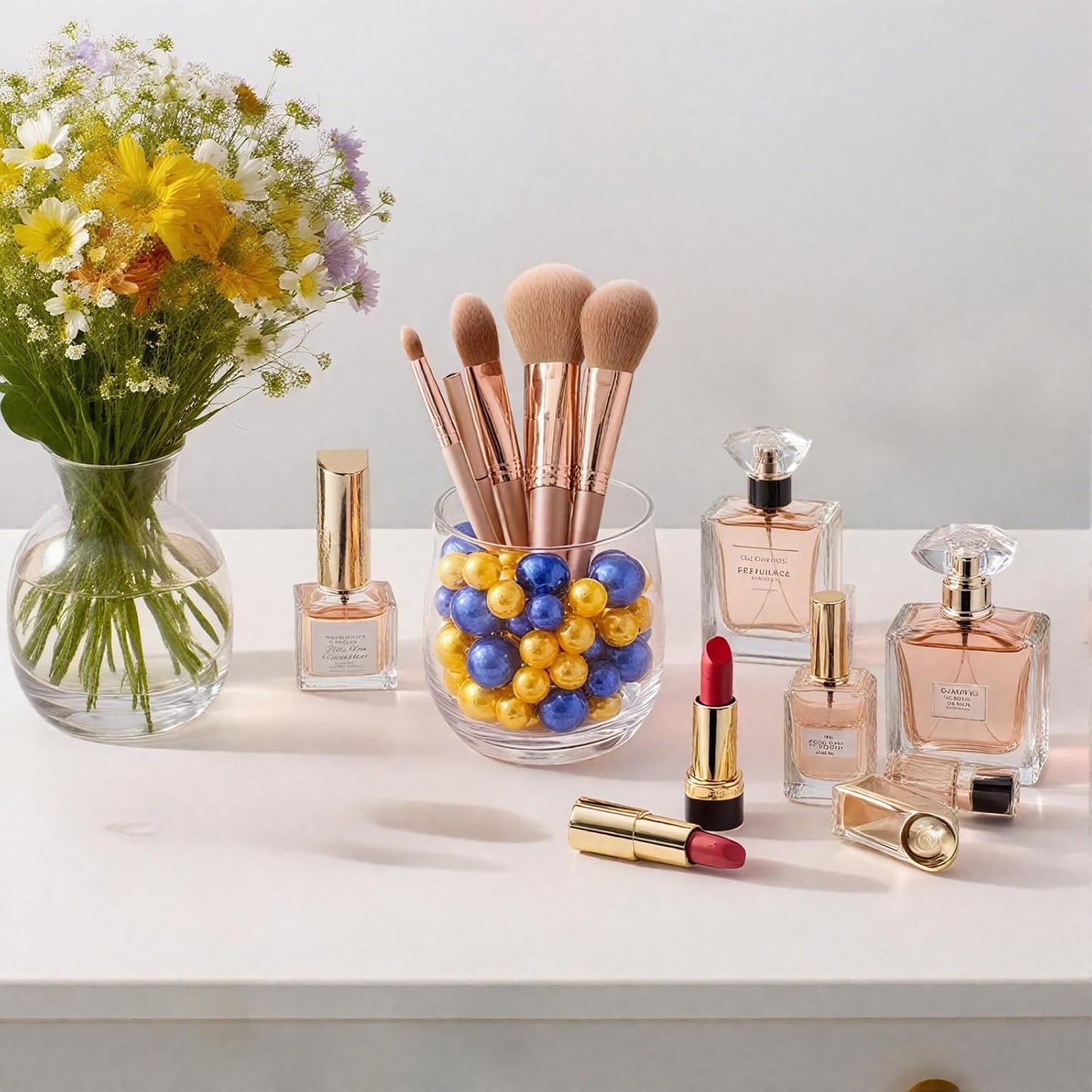 200 Pcs Vase Filler Beads Gold and Blue Pearl Beads for Vase No Hole Pearls for Centerpieces Vases DIY Home Table Party Decor DIY Wedding 8/14/20mm