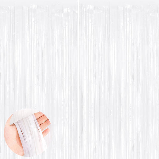 UWPVOWSR White Fringe Curtain Party Streamers 2Pack 3.3 x 8.3 Ft Foil Fringe Backdrop Curtains for Birthday Wedding Bridal Baby Shower, Holiday Tinsel Streamers White Party Decorations Door Streamers