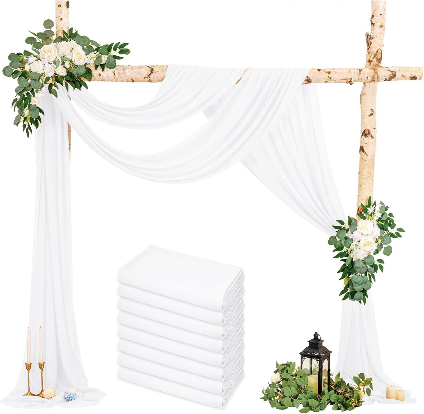 Wedding Arch Draping Fabric, 8 Panels 28" x 20ft White Sheer Chiffon Curtain Drapes for Wedding Drapes Sheer Backdrop Curtains