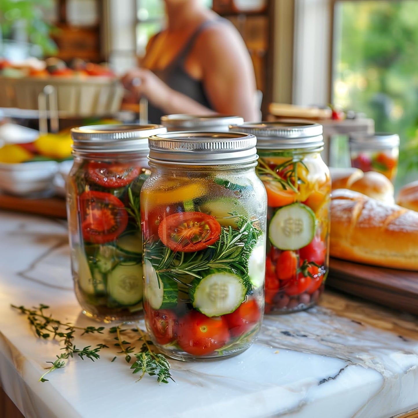 ComSaf Wide Mouth Mason Jars 32 oz with Lids 2 Pcs, Quart Mason Jars with Seal Band, Large Glass Jar, Big Canning Containers for Pickles, Jams, Sauces, Salsa, Sourdough, Juice, Suntea, Food Storage