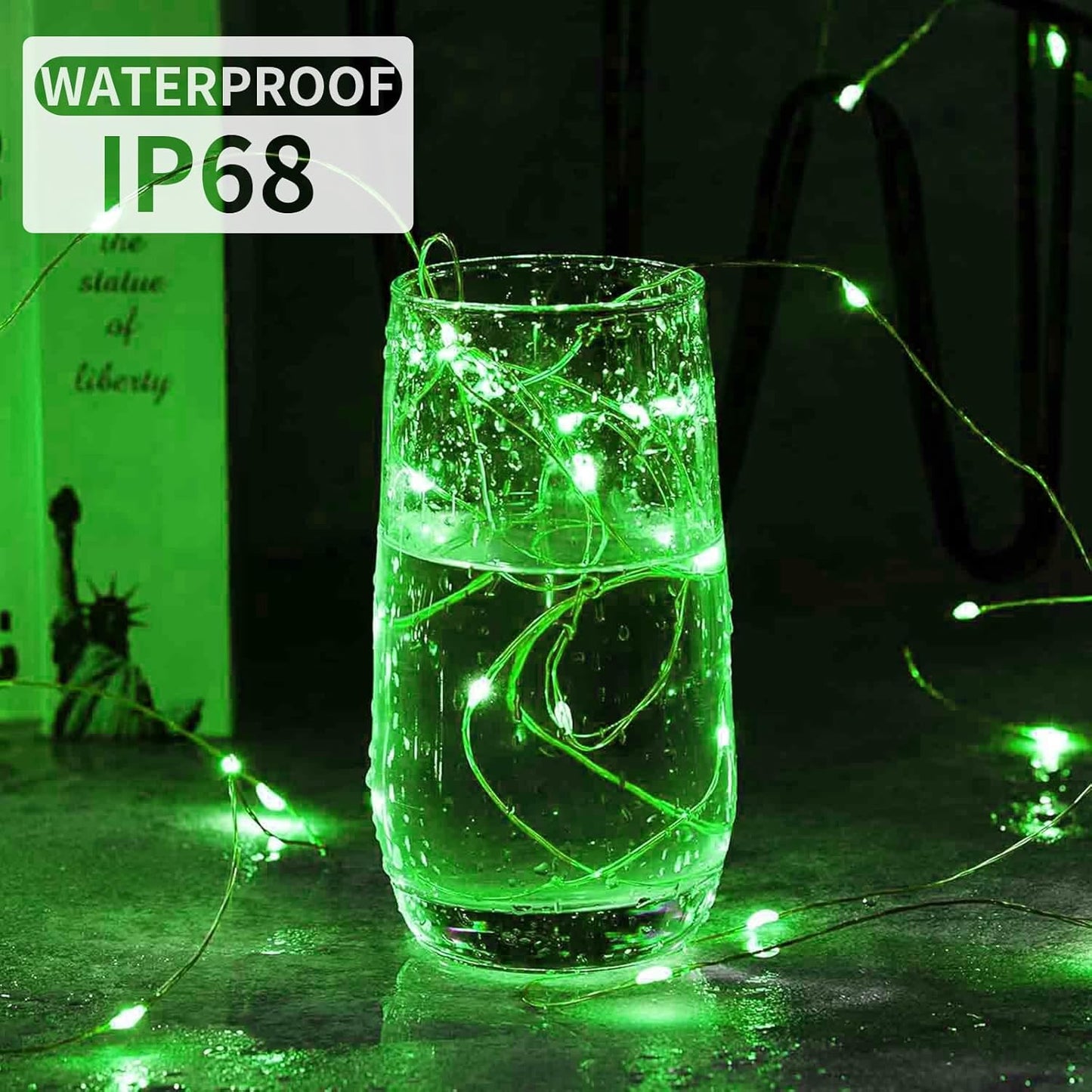 Aogist Led Fairy Lights 3 Modes Battery Operated String Lights Waterproof Silver Wire 7 Feet Firefly Starry Moon Mason Jar Lights for DIY Wedding Party Christmas (Green, 20 Pack)