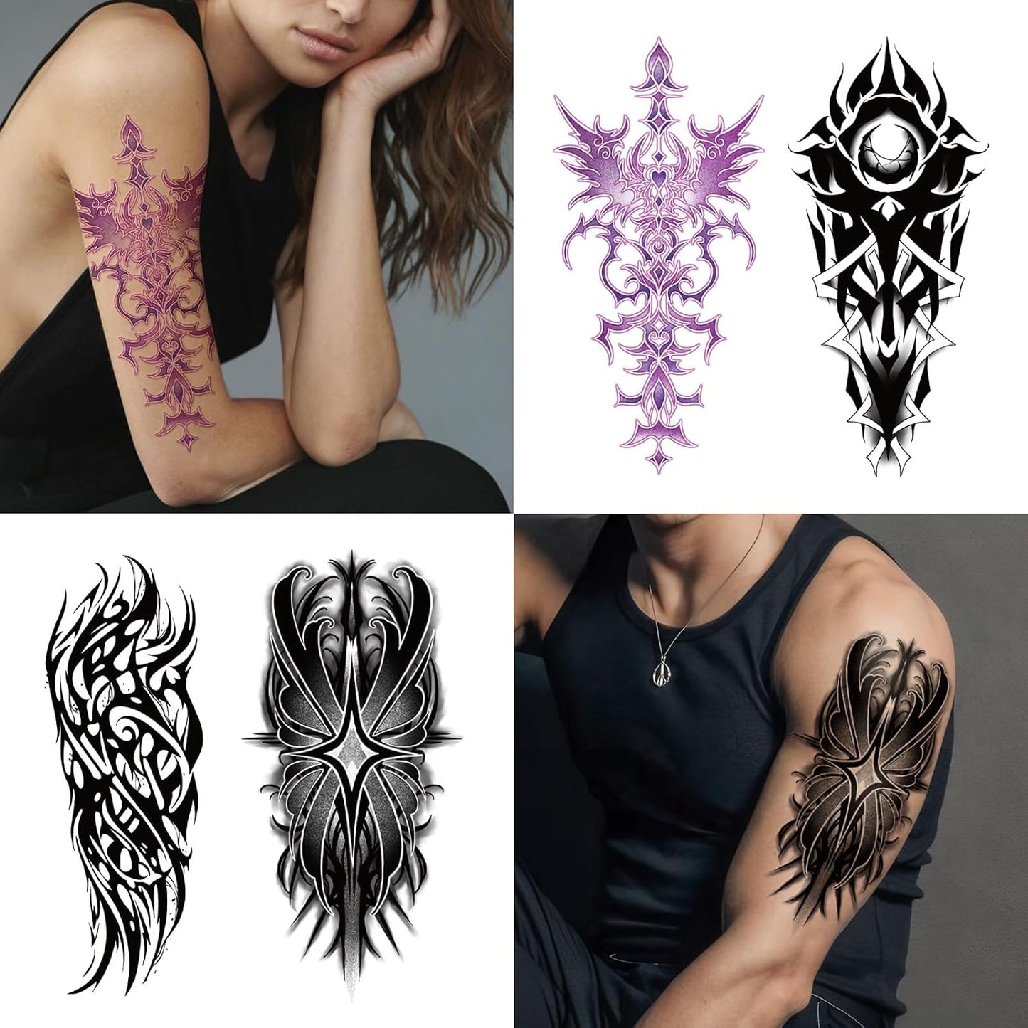 Yazhiji 77 Sheets Cyber Sigilism Temporary Tattoos Adult, 17 Sheets Cyber Seal Fake Arm Chest Shoulder Tattoo Stickers, 60 Sheets Tiny Black Tattoos for Women Men Kids
