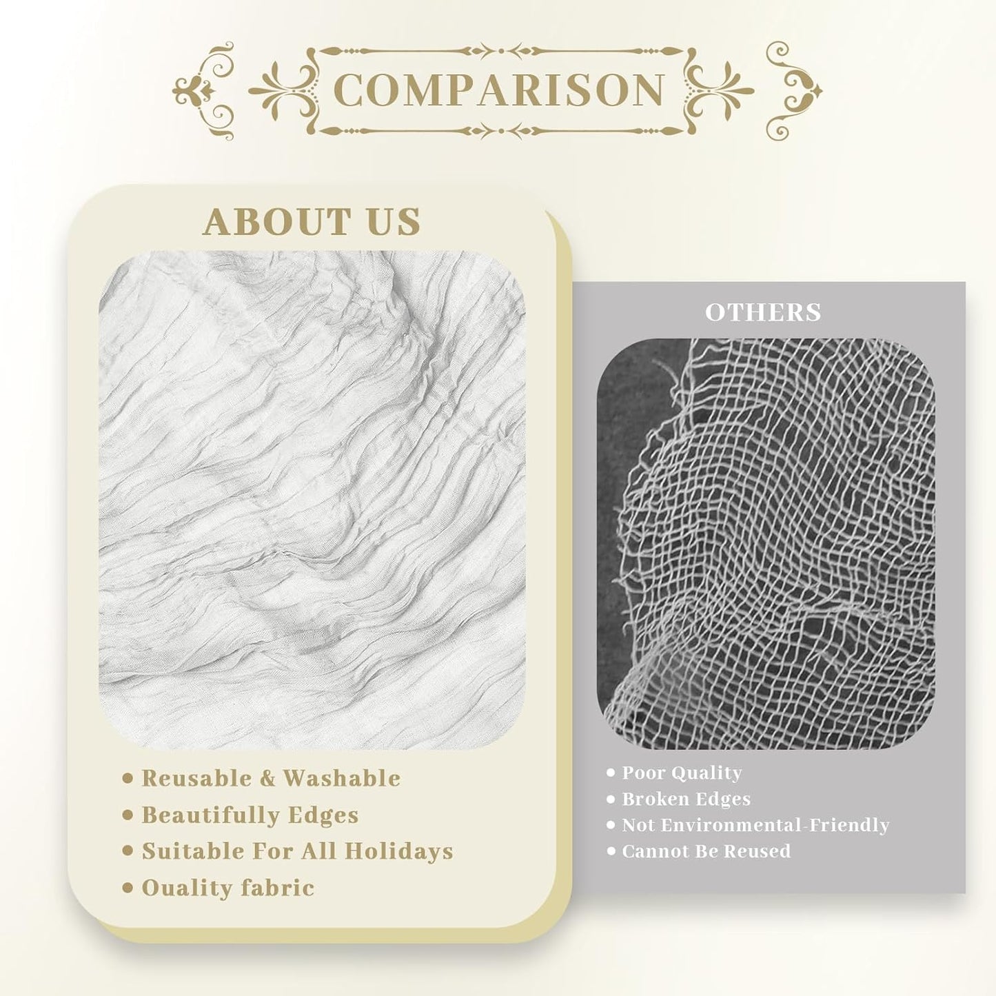 Le courant 6pcs 10Ft Cheesecloth Table Runner, Rustic Boho Gauze Cheese Cloth Runner Table Runner for Weddings Bridal Baby Shower Birthday Holiday Parties Home Decor, Lvory