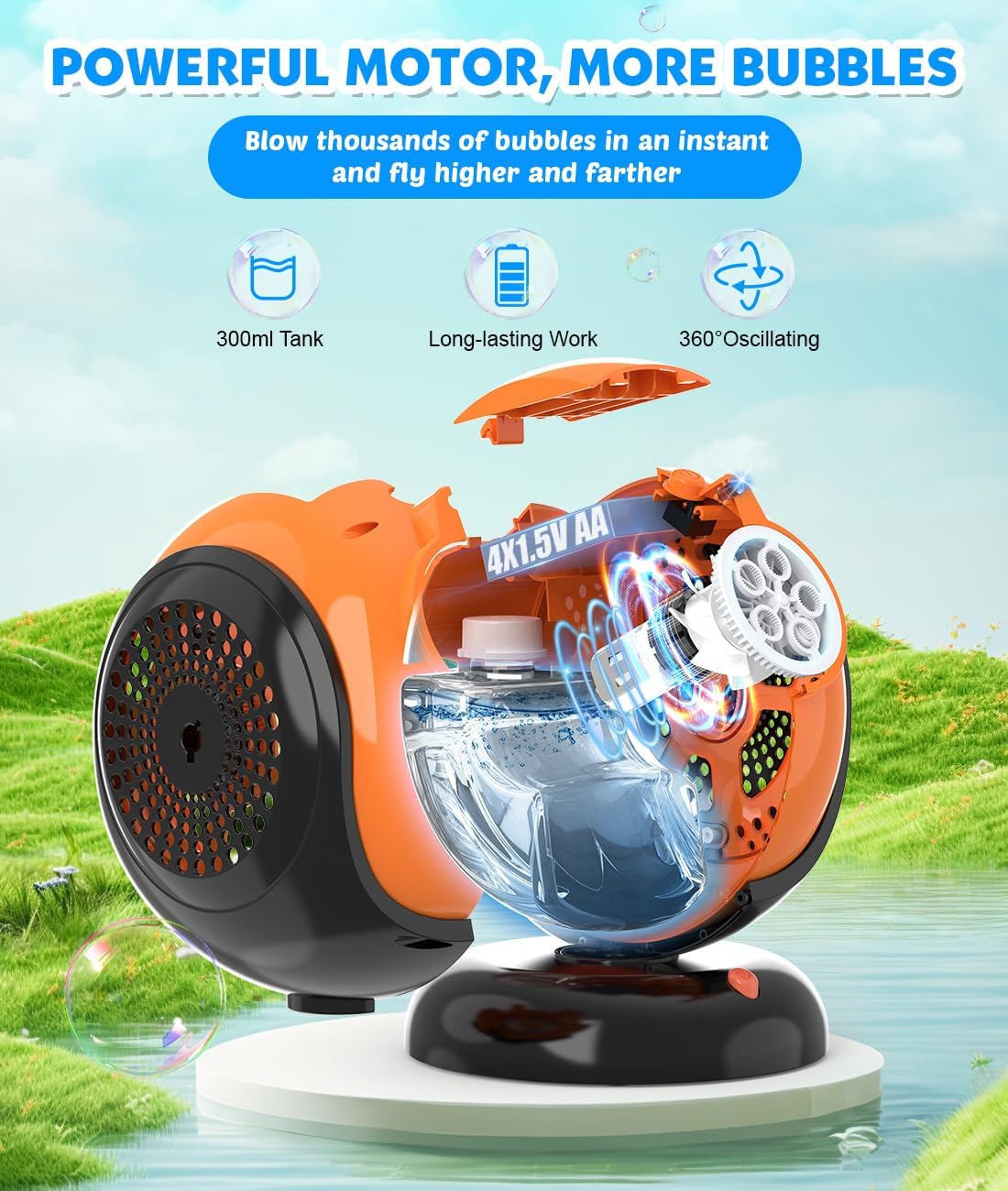 Halloween Bubble Machine, Bubbles Blower for Kids, Toddlers - 360° Rotation, 75° Adjustment, with LED Light - Bubble Toys Gifts for Boys, Girls, Outdoor, Birthday, Party