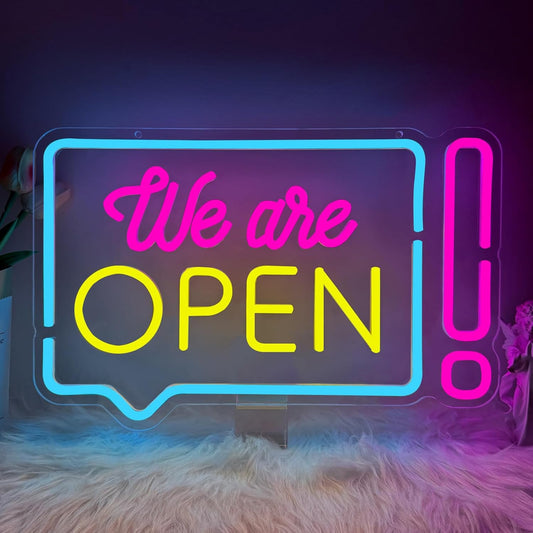 Open Neon Sign for Business, We Are Open Led Neon Light Signs for Store Shop Bar Café Restaurant Wall Decor Bright Advertisement Sign for Window Dimmable USB Powered(16.9"*11.2")