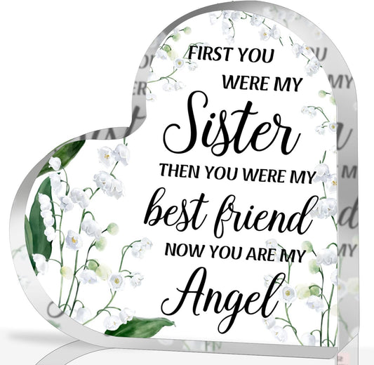 Sympathy Gifts for Loss of Sister, Memorial Gifts for Friends Female Women, In Memory of Sister Acrylic Heart Plaque, Funeral Remembrance Decor Ornament Sign, Bereavement Condolences Grief Gifts