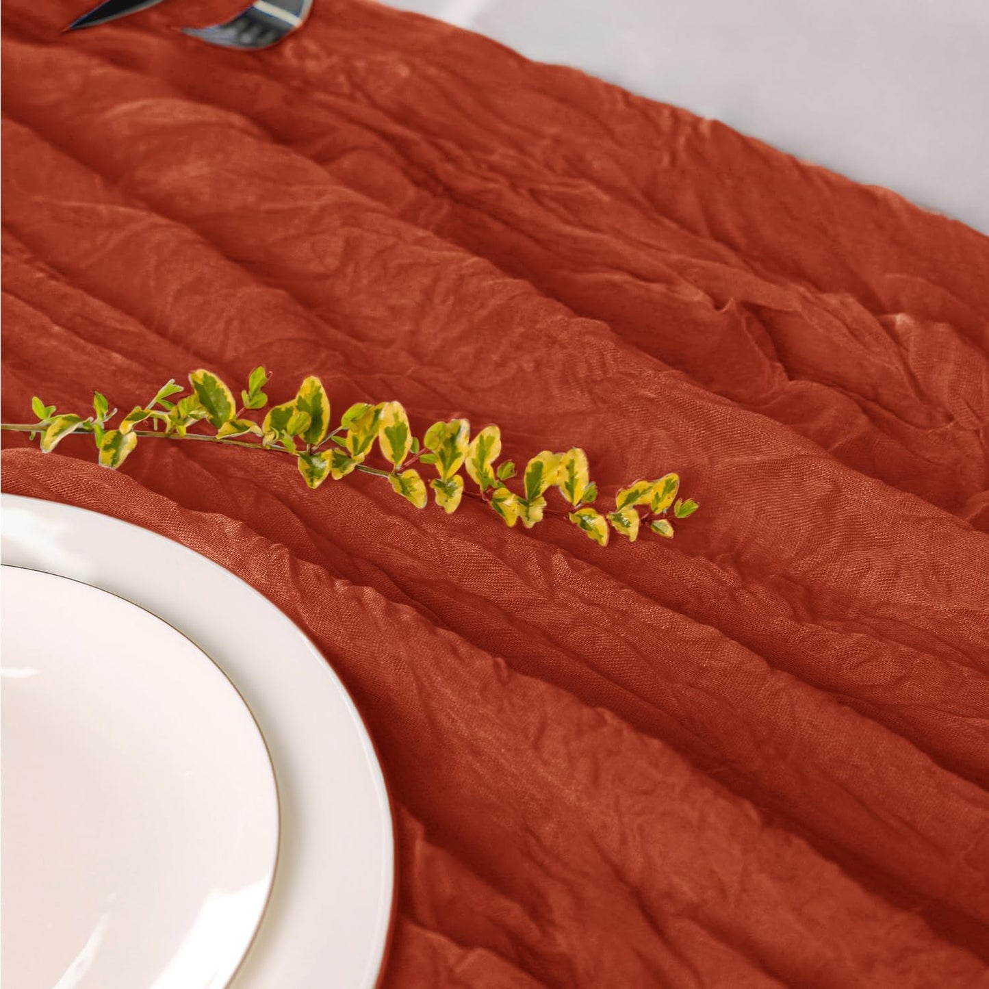 Hahuho Terracotta Cheesecloth Table Runner 10ft, Gauze Boho Rustic Table Runners for Wedding Birthday Party Baby Shower Decorations（6 Pack , 35x120 Inches）