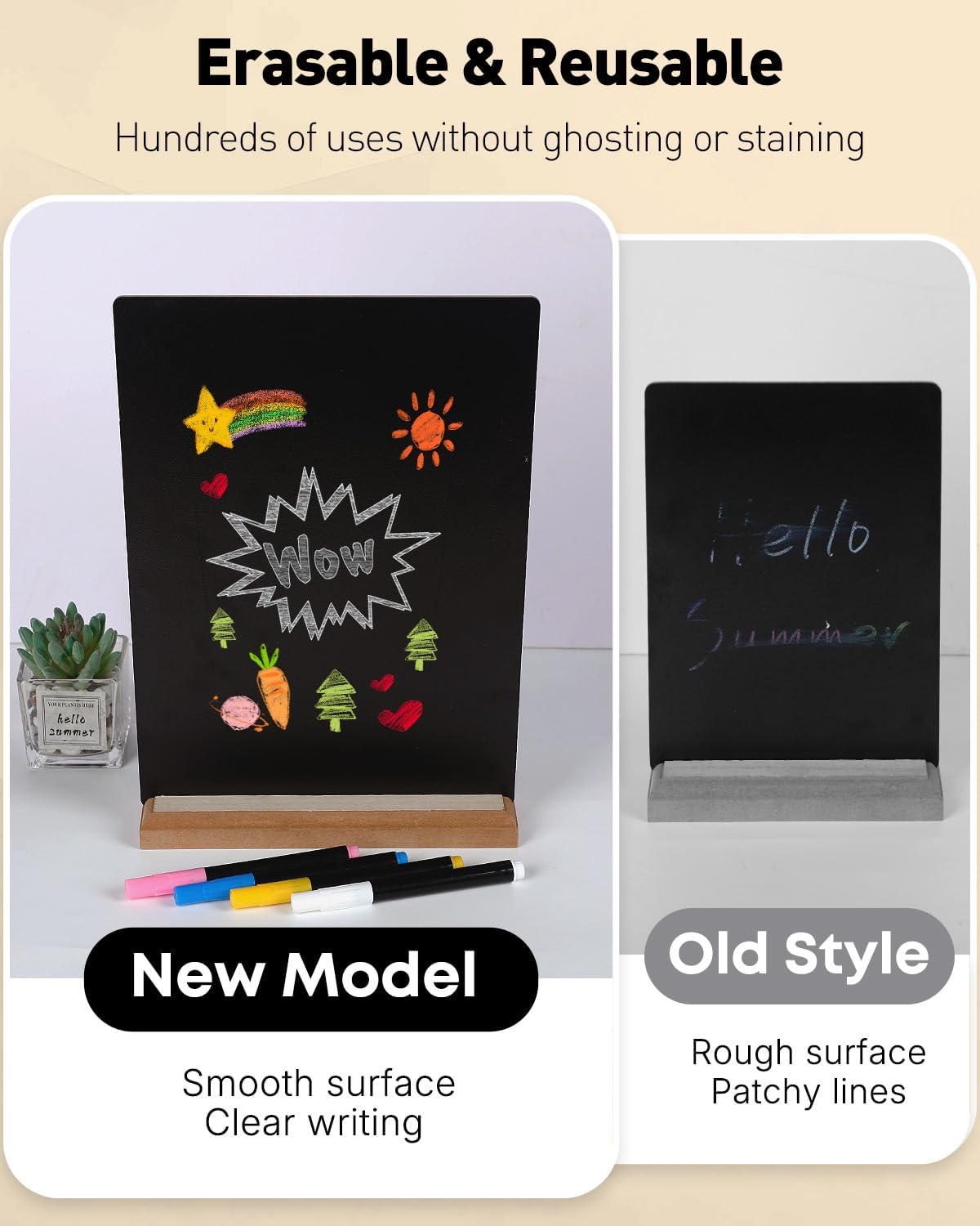 Uniclife A4 Tabletop Chalkboard Sign with Stand & Chalk Markers, 8.3 x 11.7 Inch, Double-Sided Wooden Chalk Board Sign for Tables, Large Reusable Message Board, Menu Board for Bar Restaurant Wedding