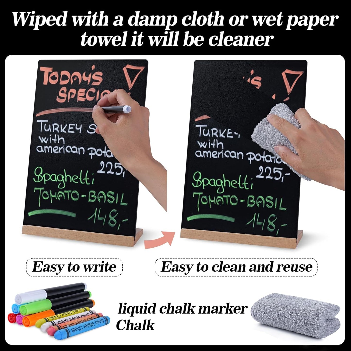 8 x 12 Chalkboard Sign, Reusable Double Sided Small Chalkboard Signs with Wooden Base Stand, Menu Chalk Board Sign Store Food Signs for Party, Tables Decoration, Bar and Restaurant (1 Pack)