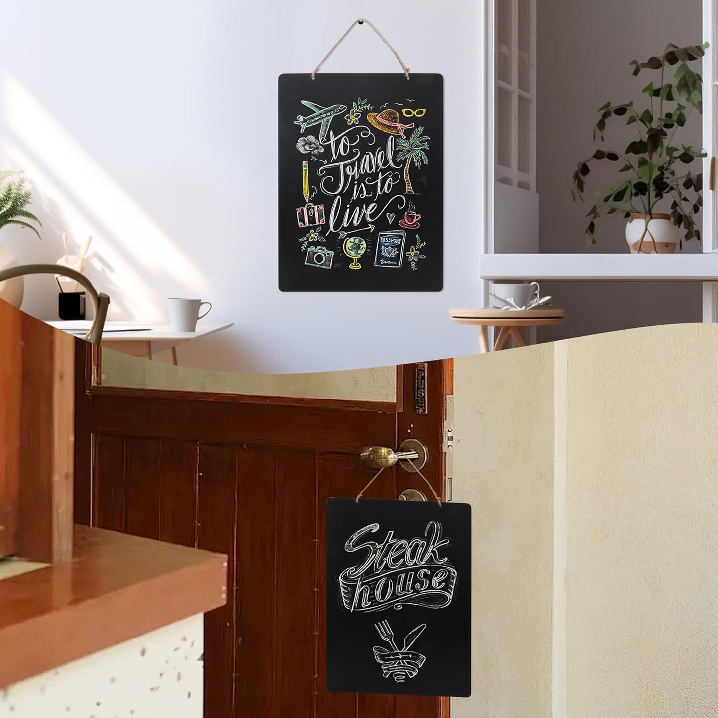 SELEAD Chalk Board Sign Board - 2 Pack 12x16 Inch Decorative Chalkboard with Wooden Stand + Hanging Rope, Table & Wall Decor, Double-Sided Message Menu Food Board for Business, Wedding