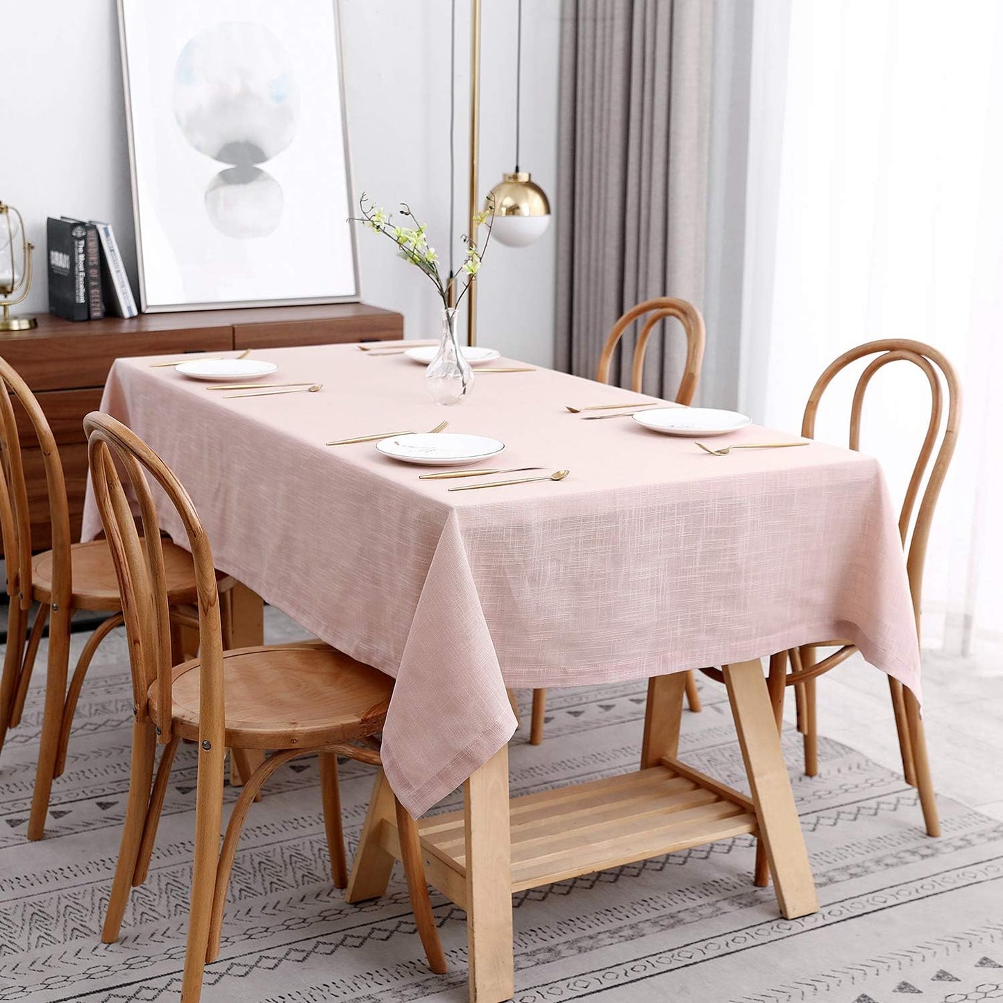 maxmill Lux Faux Linen Tablecloth with Slubby Yarn Textured Weaves Wrinkle Resistant Anti-Shrink Soft Table Cloth for Kitchen Dining Restaurant Tabletop Rectangle 60 x 120 Inch Blush