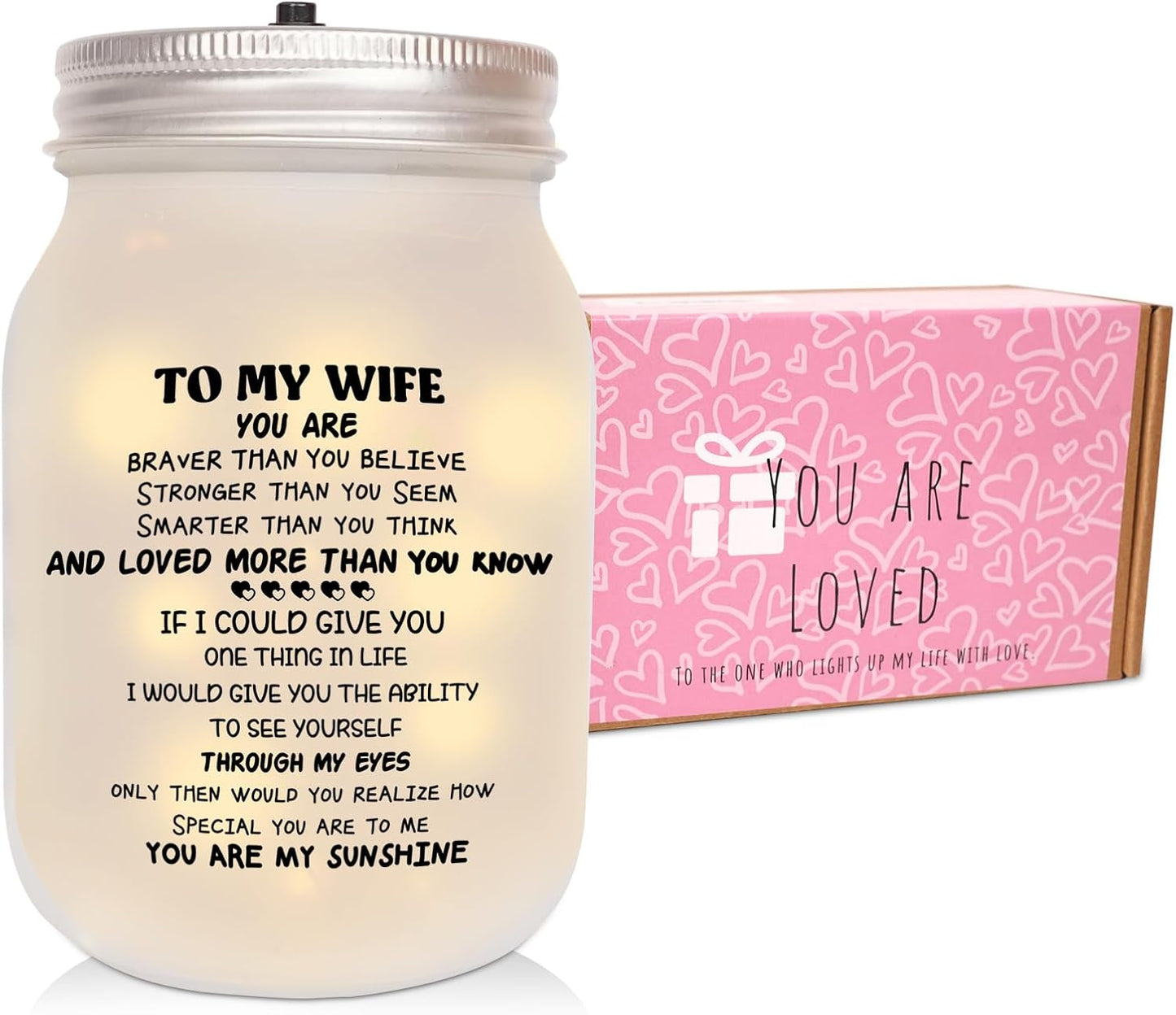 CNVOILA Valentines Day Gifts for Her, For Wife From Husband, Frosted Valentine Mason Jar, Stylish Home Decor, Anniversary Thoughtful Unique Present, Personalized Funny Gifts