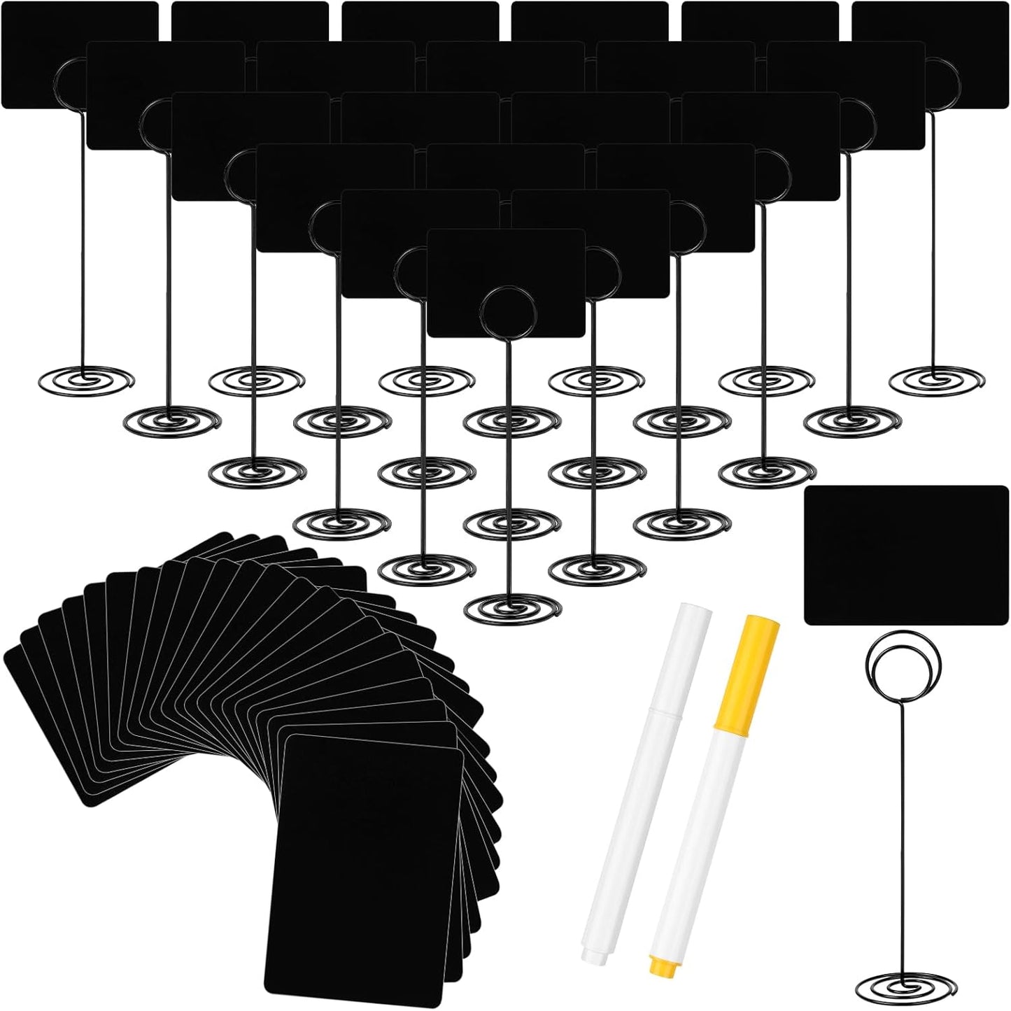 30 Pack Mini Chalkboard Signs 4"x3" Small Chalkboard Label with Metal Stand Chalk-Board Signs Tabletop with 2 Water Based Chalk for Food Buffet Party, Blackboard for Message Board Si-gns, Black