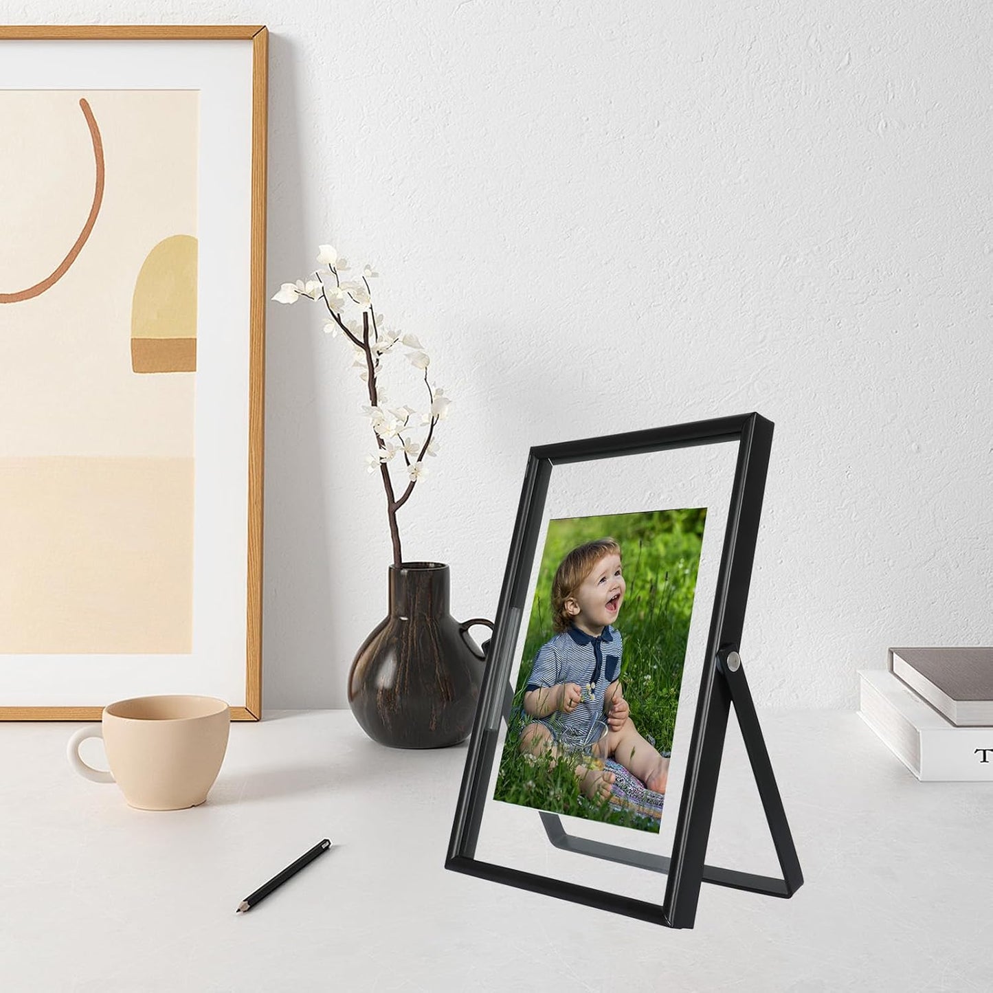 Black Floating Frame (4"x6",Vertical), For Picture 3.5x5, 2x3, 1x2, Tabletop Shelf Photo Frame, Classy Gift For Festival, Wedding, Home or Office Décor