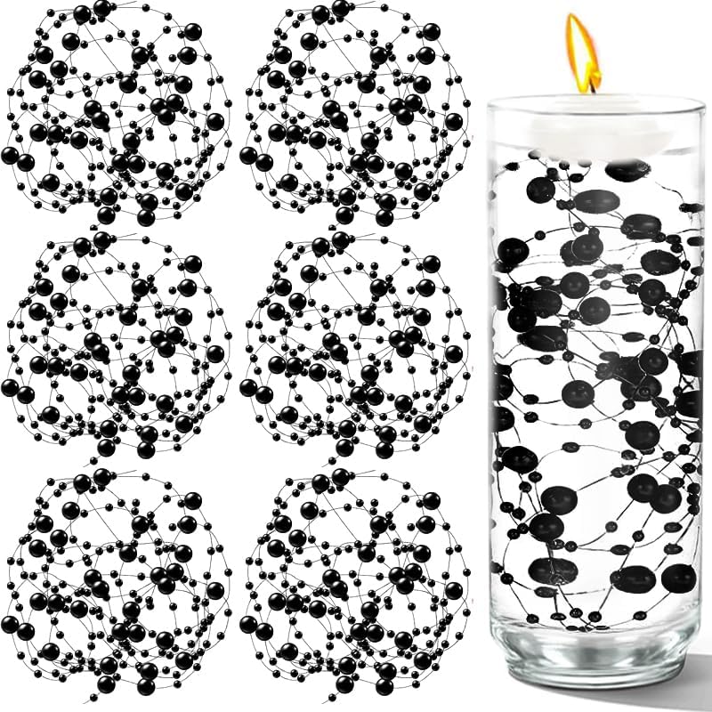 50 PCS Artificial Pearl String Beads - 10+5mm Black Floating Beads for Centerpieces, Vase Fillers, Wedding, Birthday Party, and Candle Decor