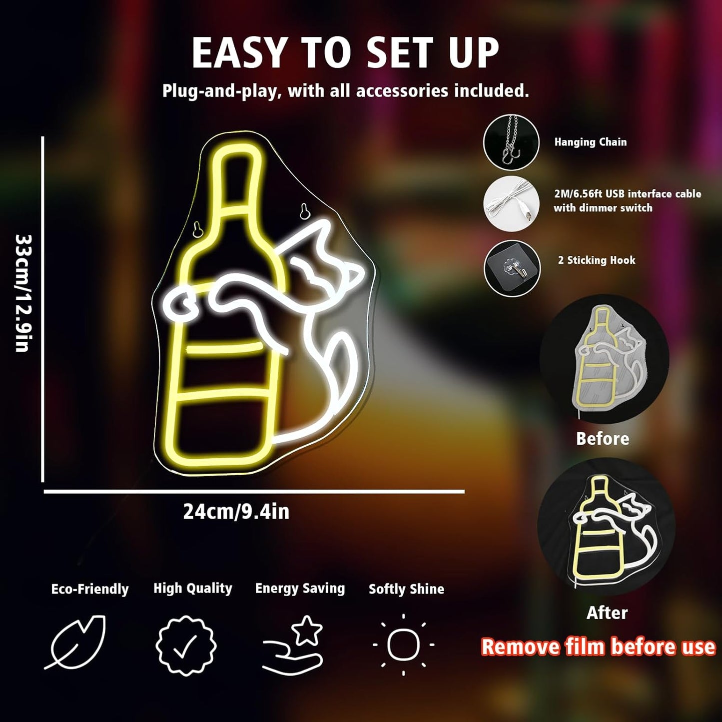 Cat Neon Sign LED Light Up Wall Decor for Bedroom, Home Bar, Man Cave, and Party Dimmable White Yellow Sign Unique Cat Gift, USB Powered, 12.9" * 9.4