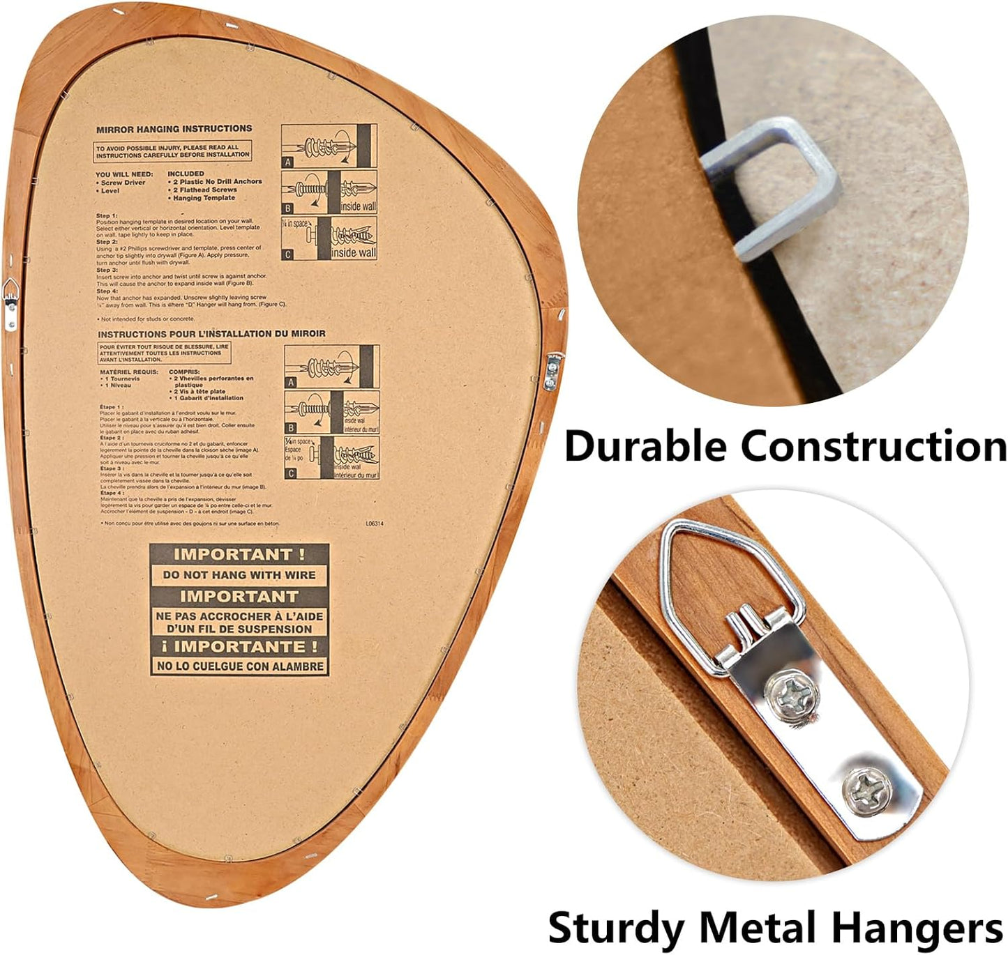 WallBeyond Asymmetrical Mirror, Irregular Wall Mirror, Wall Mirrors Decorative for Bedroom Living Room Entryway Hall, Wood Mirror for mid Century Modern Decor 30" H x 19" W