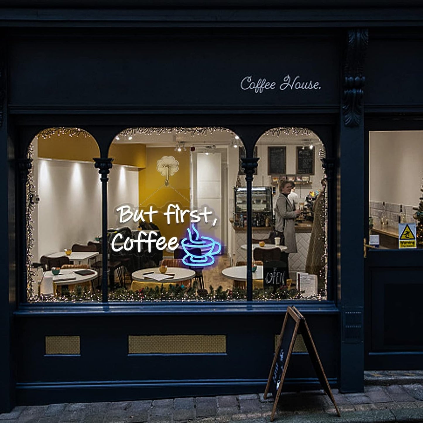 But First Coffee Neon Sign for Coffee Bar Pub Decor,Wall Art Decoration For Restaurant Living room,Led Light of Cafe,USB Power Supply With Metal Chain.