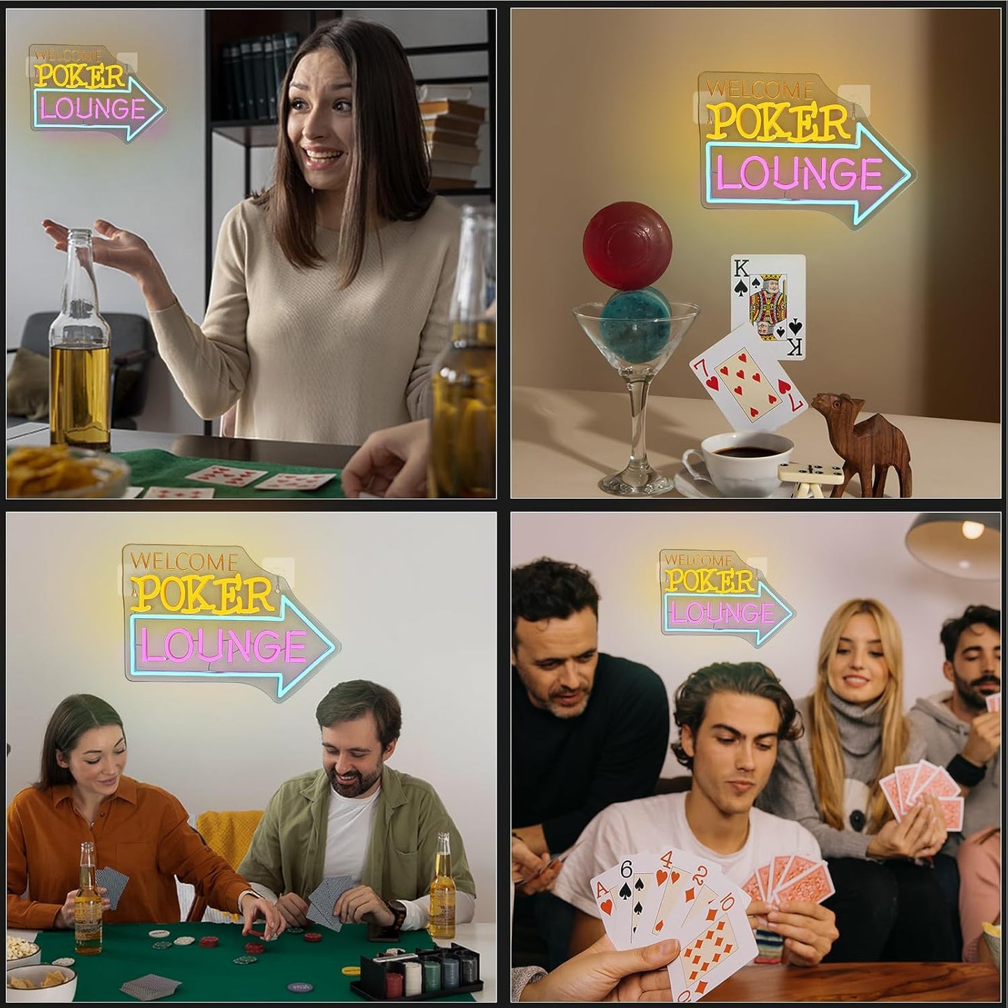 Looklight Welcome Poker Lounge Neon Sign for Wall Decor Right Arrow LED Light Sign Decoration for Bedroom Casino Bar Hotel Play Room Birthday Party, Suitable for Dormitory Man Cave