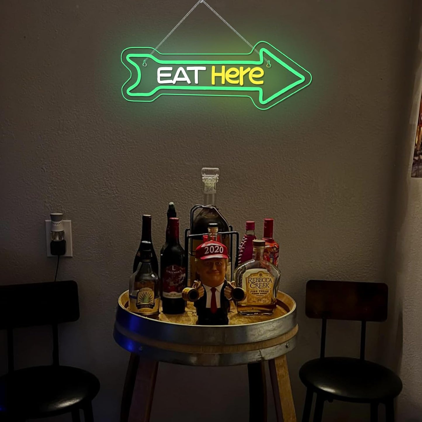 Looklight Eat Here Arrow Neon Sign Dimmale Neon Lights For Wall Decor Led Lights For Home Kitchen Restaurant Bar Party Decor USB Powered 16.6x5.5in