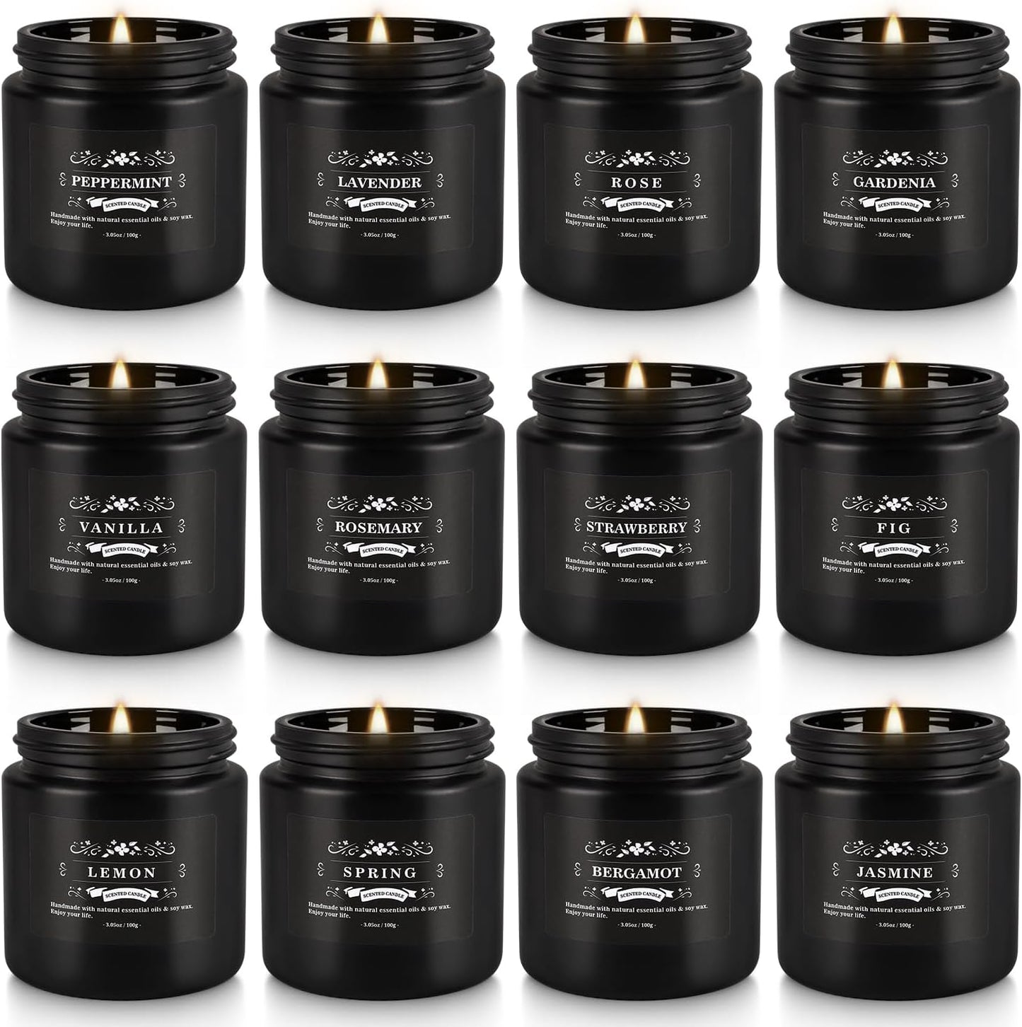 12 Pcs Halloween Scented Candles with Added Natural Essential Oils, 3.05oz, Suitable for Various Festivals, Parties, Yoga, and Home Scene(Black)